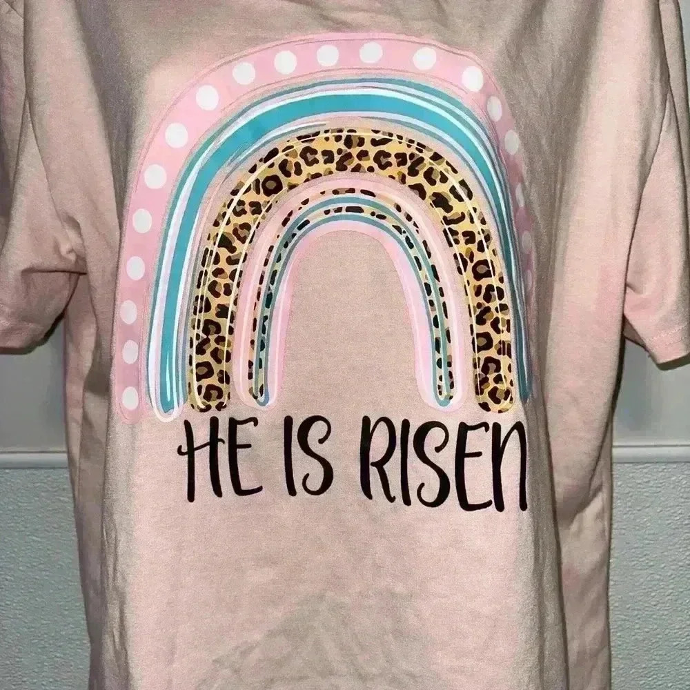 “He is Risen” Rainbow Women's Unbranded T-Shirt XL Pink Blue - Picture 2 of 10